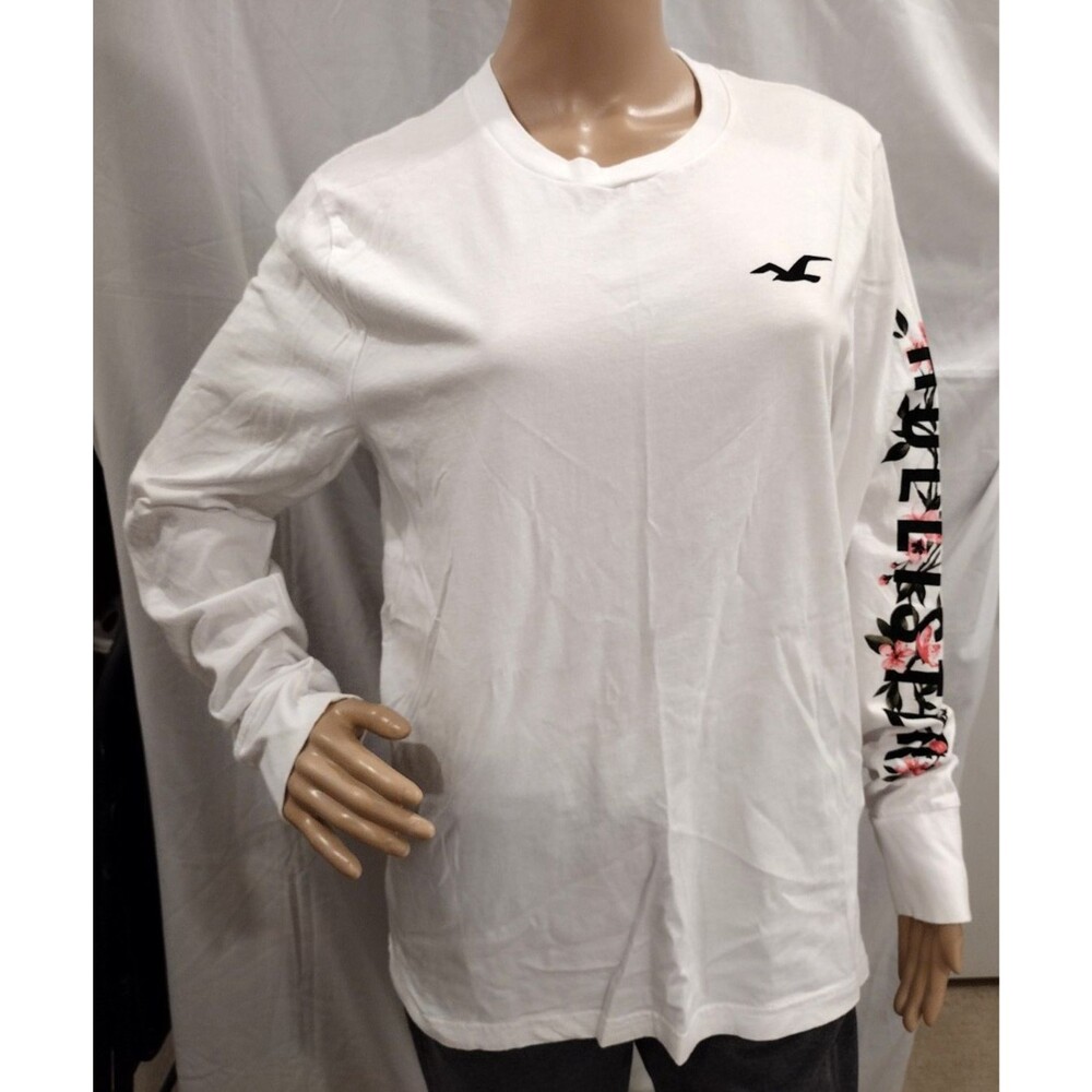 Hollister Women's Medium White Floral Graphic Print Long Sleeve Shirt - Picture 2 of 6